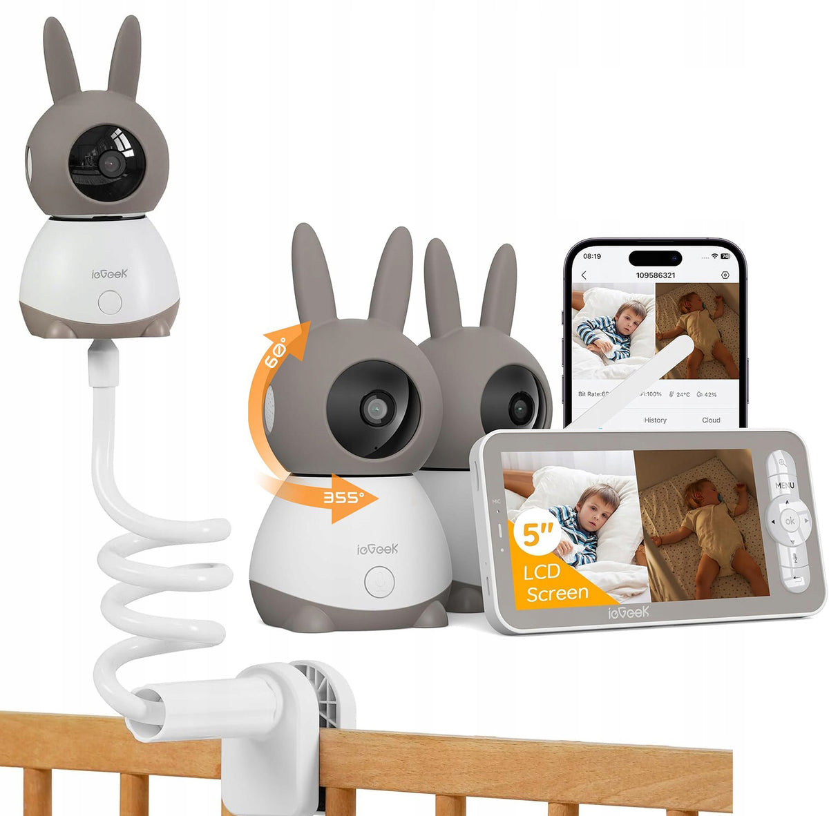 3MPX BABY MONITOR ELECTRONIC CAMERA 2 WIFI CAMERA 4×ZOOM SWIVEL MOUNT