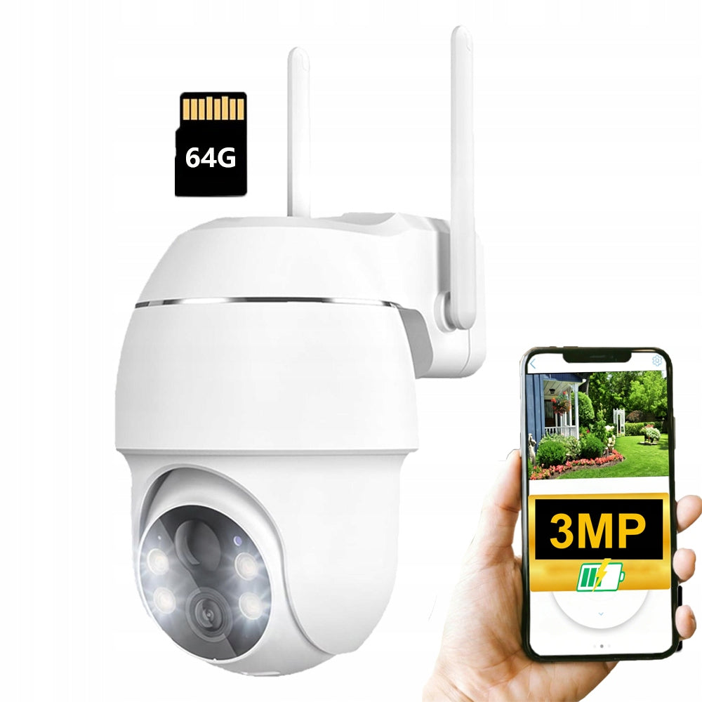 3MPx Outdoor Rotating Camera Wireless WiFi Cordless PTZ With 64GB