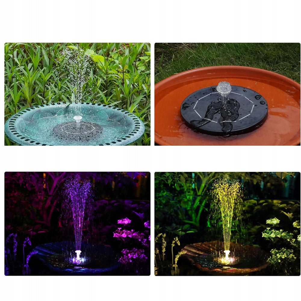 3W Solar Floating Fountain with RGB and Rechargeable Battery with 6 Nozzle 8 LED 1500mAh Pump capacity l/h Do 500 l/h