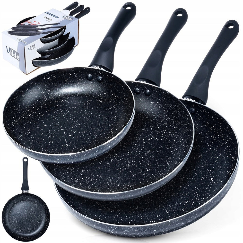 3X Granite Pan Vilde for Frying and Stewing - Set of 20, 24, 28 CM