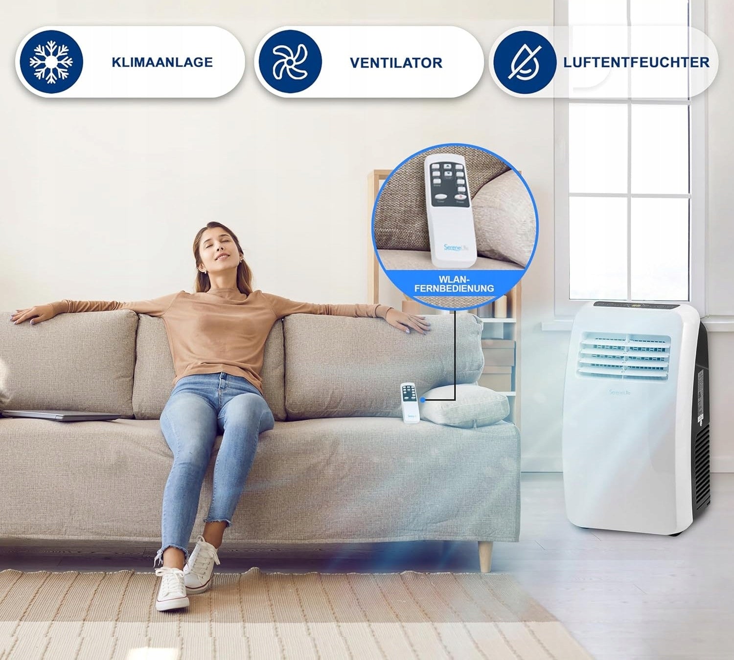3in1 7000 BTU Portable Air Conditioner Dehumidification + Fan + Remote Control EAN (GTIN) 842893165844