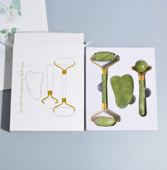 3in1 Face Massager STONE GUA SHA with jade roller massage set Packaging status original