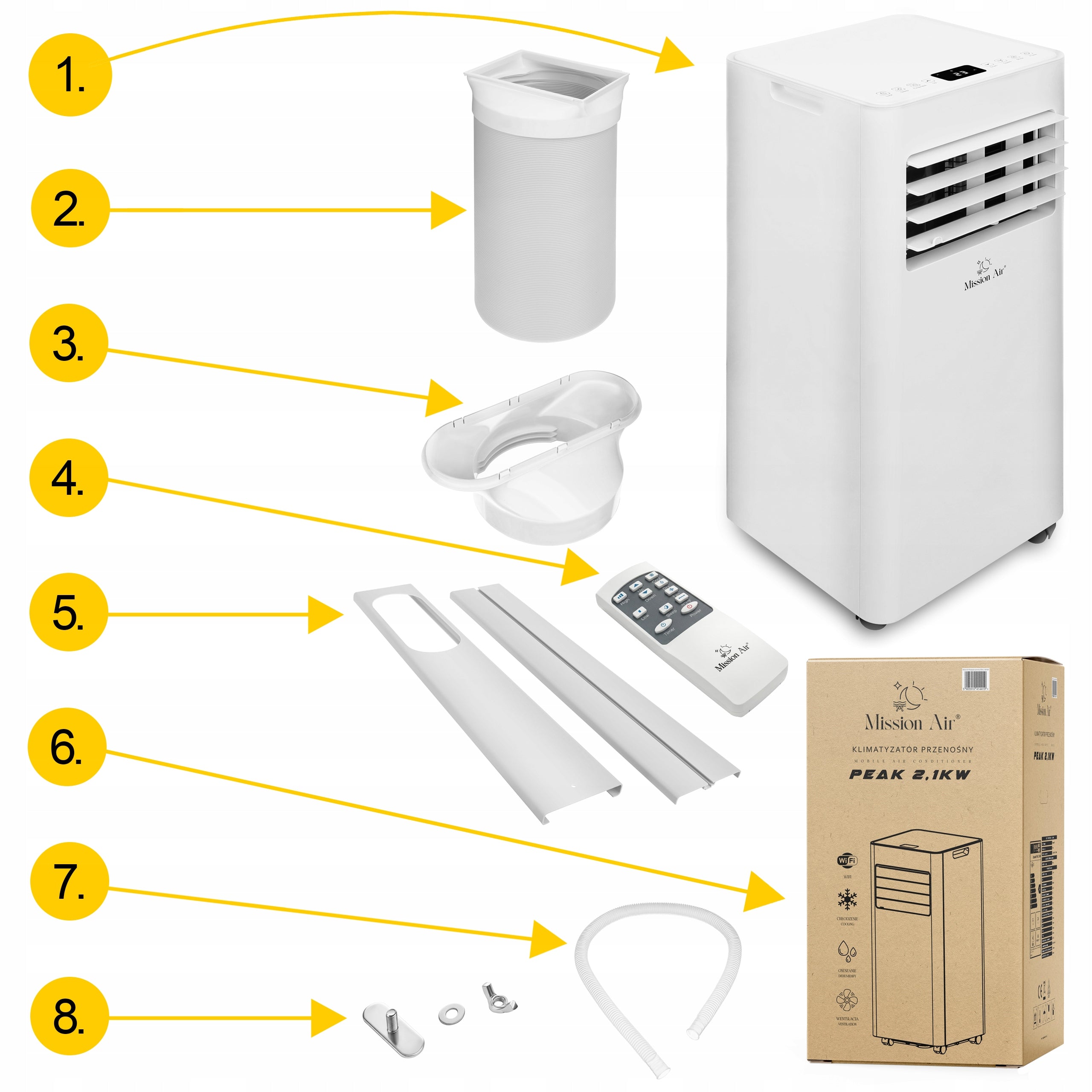 3in1 PORTABLE AIR CONDITIONER Mission Air 2,1kW +dehumidifier 20l/24h TIMER WiFi Control manual with the remote control