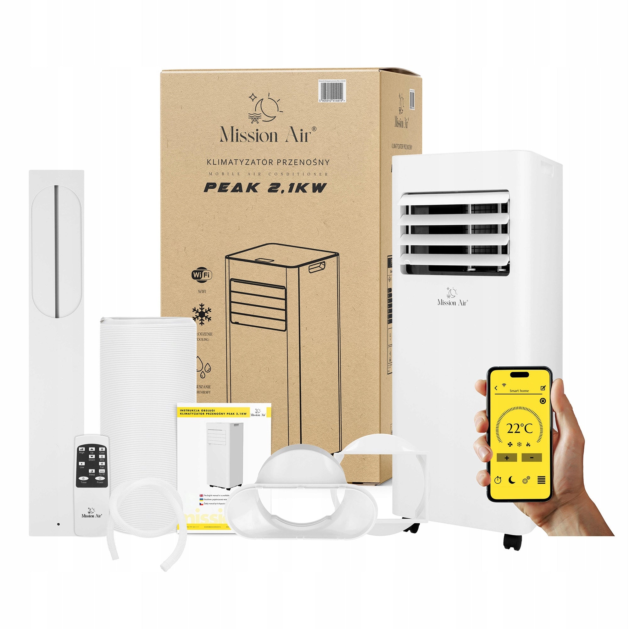 3in1 PORTABLE AIR CONDITIONER Mission Air 2,1kW +dehumidifier 20l/24h TIMER WiFi Heating power 0 W