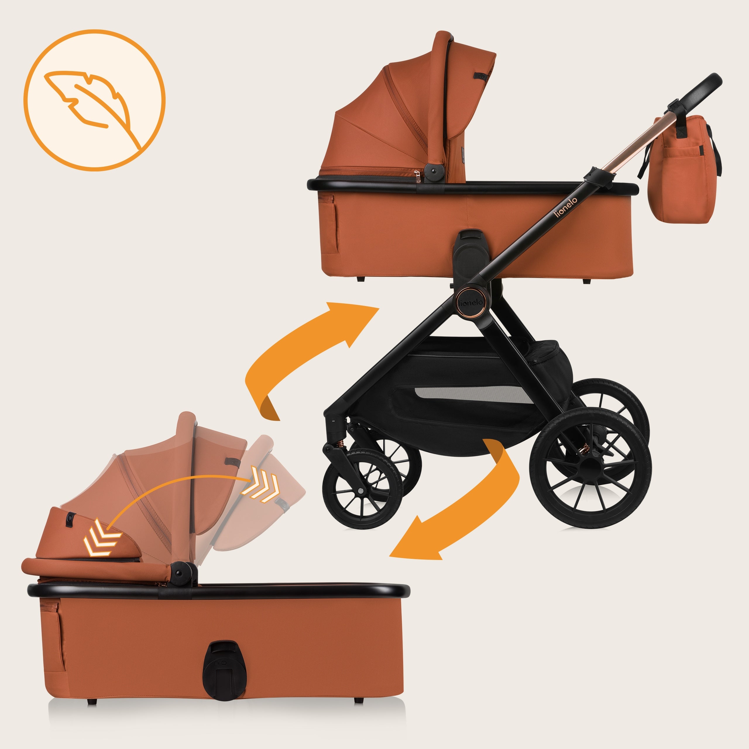 3in1 Stroller Multifunctional Stroller Gondola Seat Carrier Lionelo LAYLA Manufacturer code LO-LAYLA 3IN1 BROWN RUST