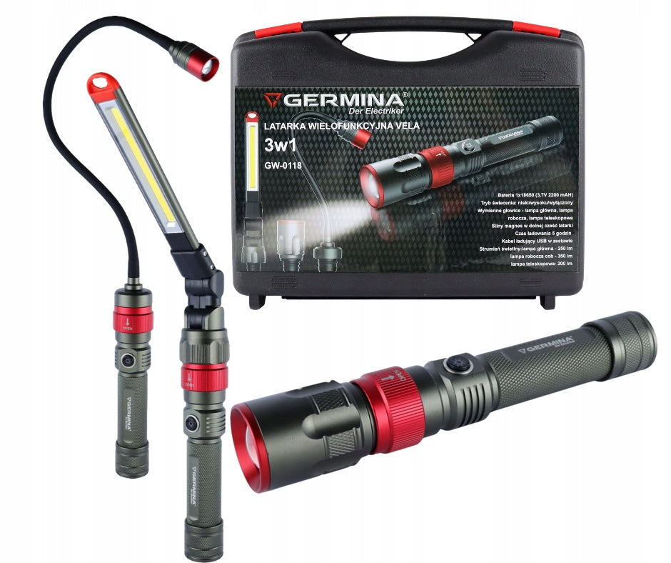 3in1 VELA Multifunction Flashlight with Removable USB Head Magnet GERMINA