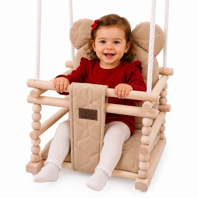 3in1 Wooden Bucket Swing for Kids Home Garden - Beige