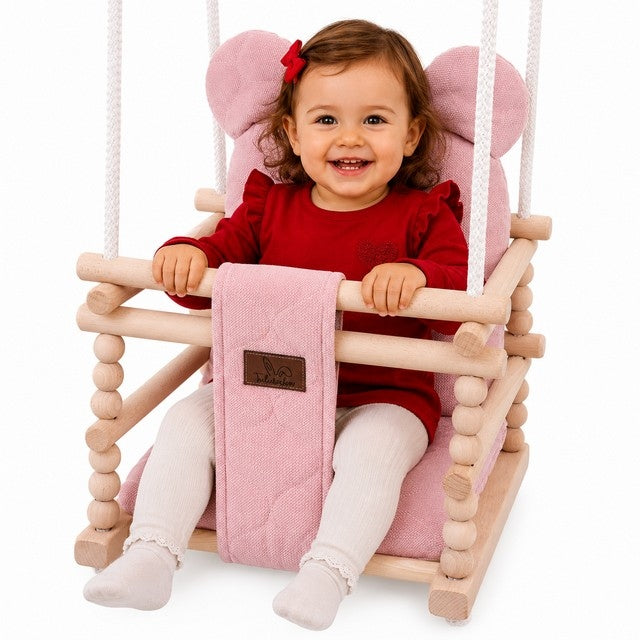 3in1 Wooden Bucket Swing for Kids Home Garden - Pink