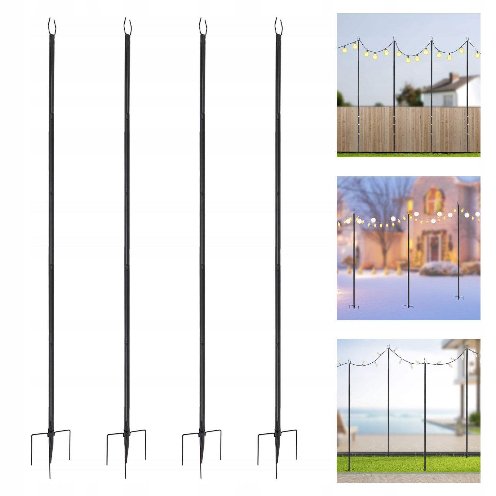 3m 4PCS Hanging Light Poles Patio Lighting Stands Outside for Festivals