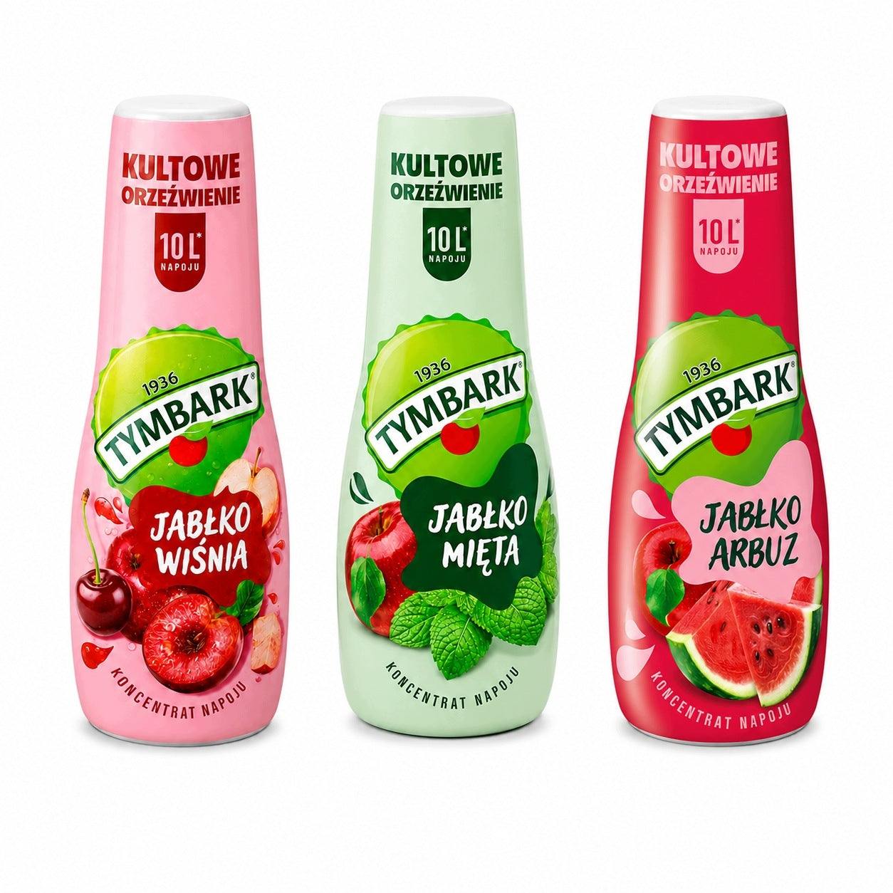 3pcs Syrup concentrate for water drink Tymbark Apple Mint + Cherry + Watermelon