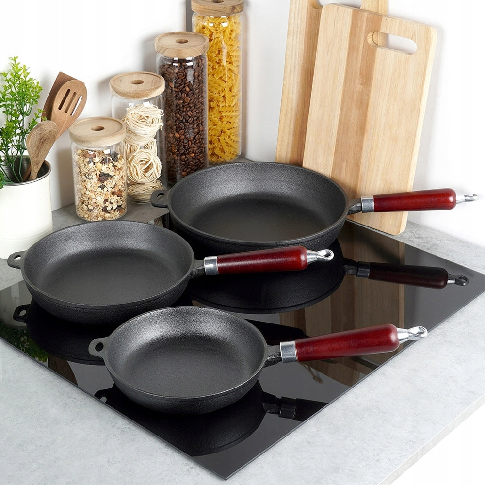 3x CAST IRON frying pan for gas induction grill for frying stewing 20 24 28 cm Brand Vilde