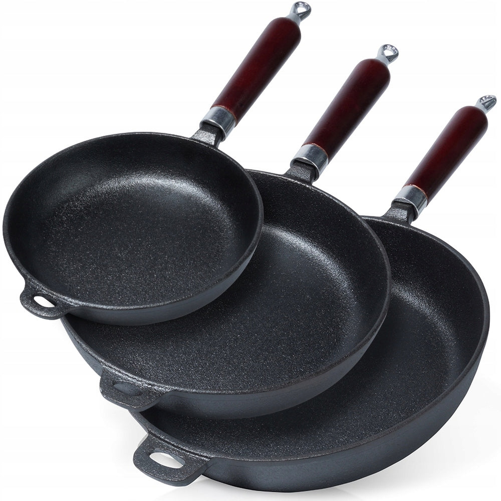 3x CAST IRON frying pan for gas induction grill for frying stewing 20 24 28 cm Packaging status original