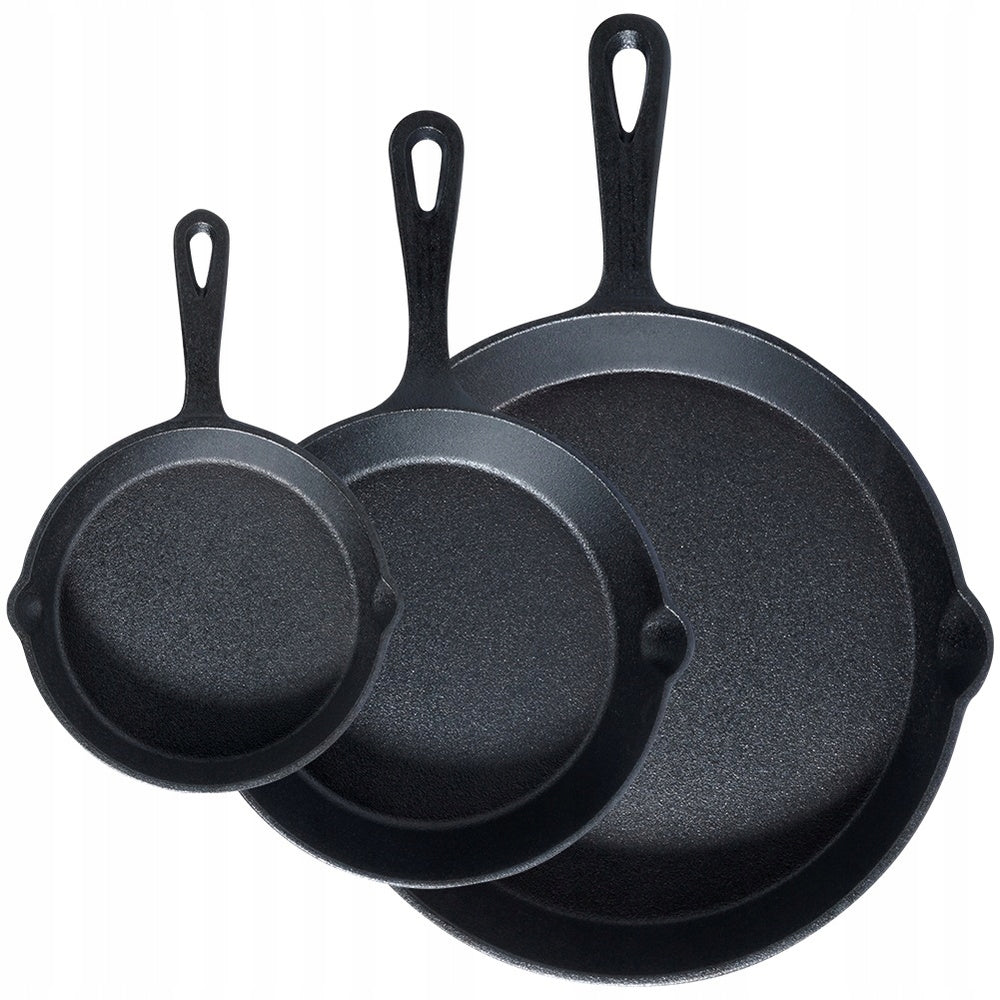 3x Cast Iron Gas Pan Induction Grill Fire Pit for Oven 15 20 25 cm Brand Vilde