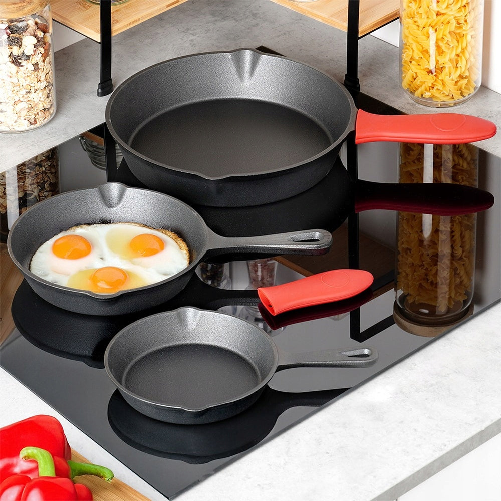3x Cast Iron Gas Pan Induction Grill Fire Pit for Oven 15 20 25 cm Packaging status original