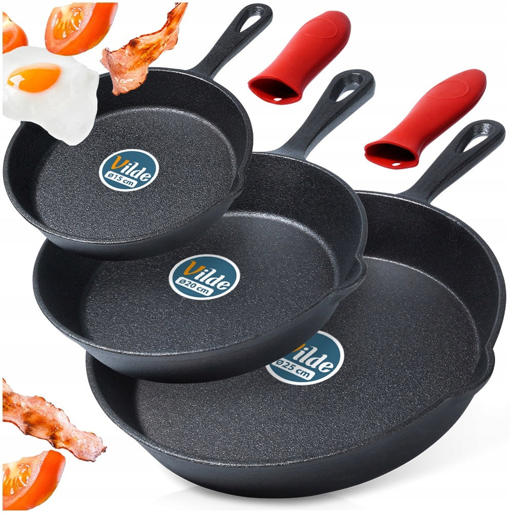 3x Cast Iron Gas Pan Induction Grill Fire Pit for Oven 15 20 25 cm