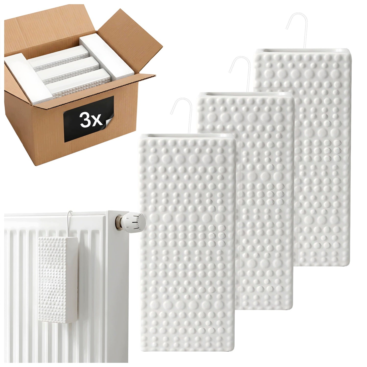 3x Ceramic water humidifier for hanging on radiator 300ml