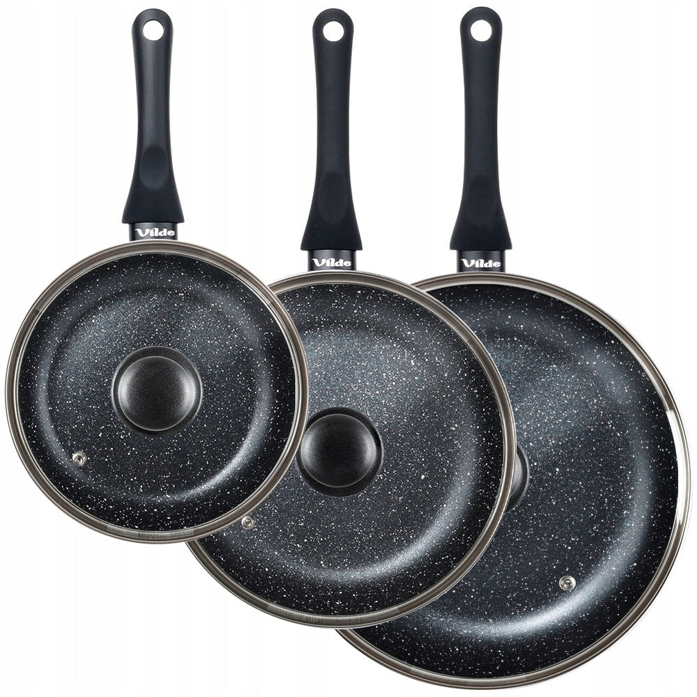 3x GRANITE frying pan for stewing set with lid 20 24 28 cm Manufacturer code 5904316475352