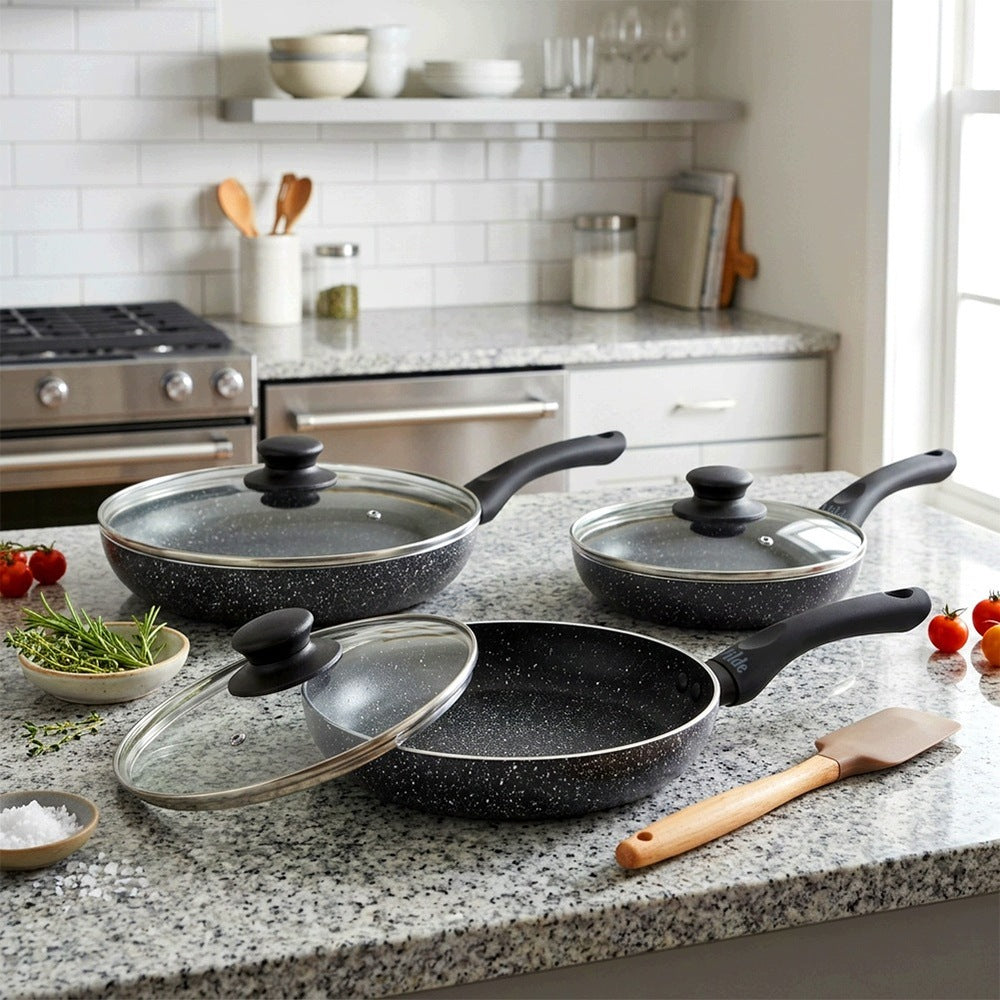 3x GRANITE pan with lid pan set VILDE 16 20 24 cm Packaging status original