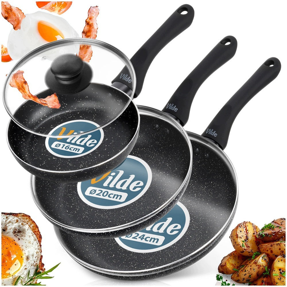 3x GRANITE pan with lid pan set VILDE 16 20 24 cm