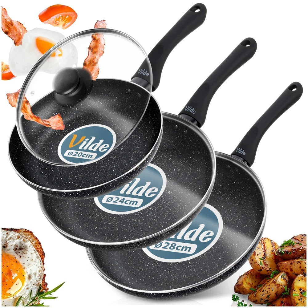 3x GRANITE pan with lid pan set VILDE 20 24 28 cm