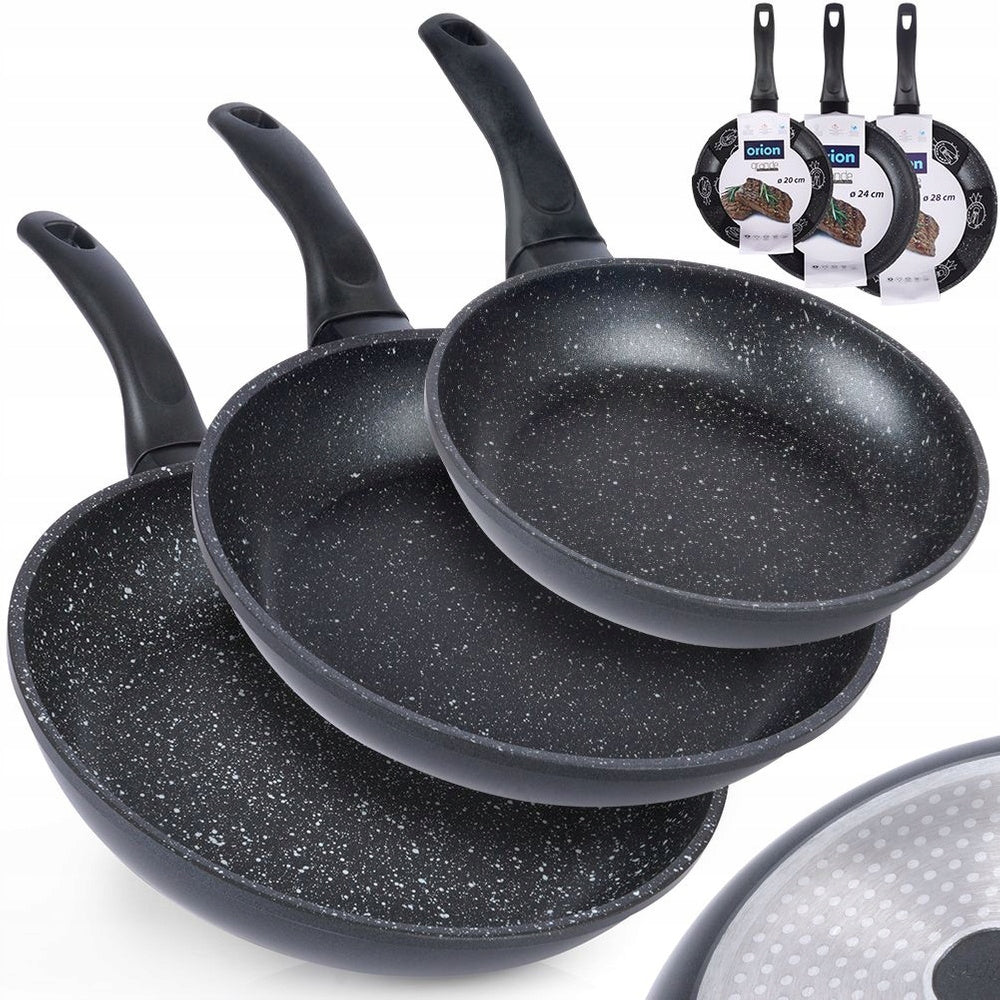 3x GRANITe frying pan for frying stewing pan set ORION 20 24 28 cm
