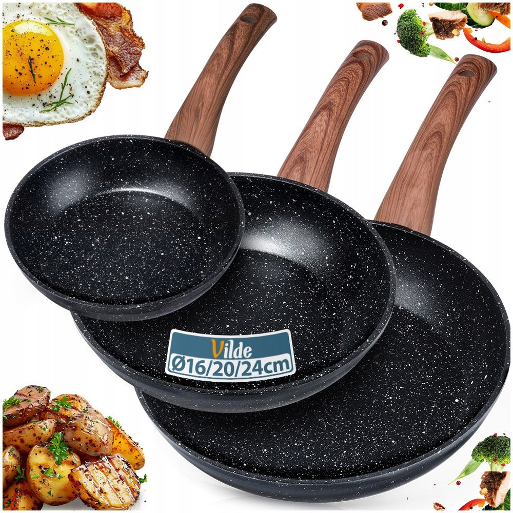 3x GRANITe frying pan for frying stewing pan set VILDE 16 20 24 cm
