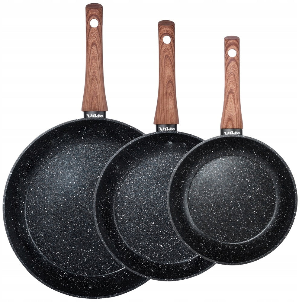 3x GRANITe frying pan for frying stewing set of pans VILDE 20 24 28 cm Brand Vilde