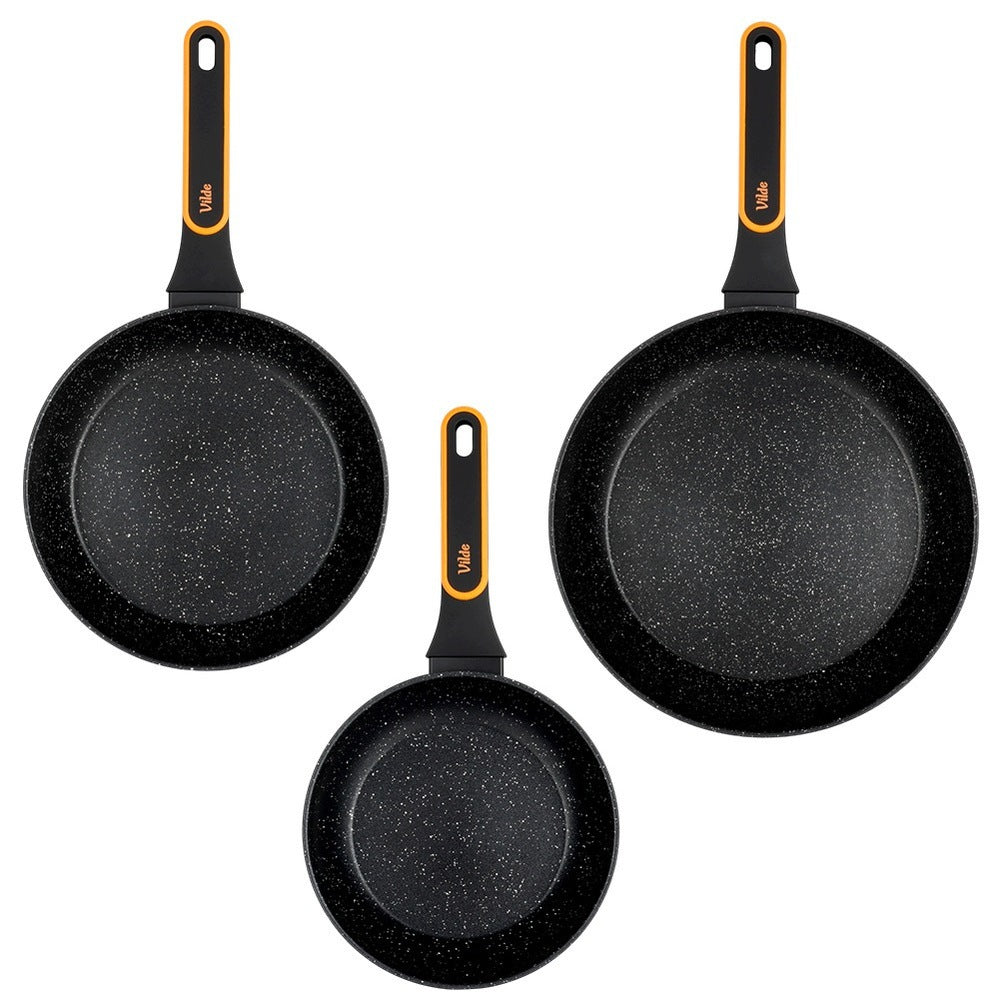 3x GRANITe frying pan for frying stewing set of pans VILDE 20 24 28 cm Brand Vilde