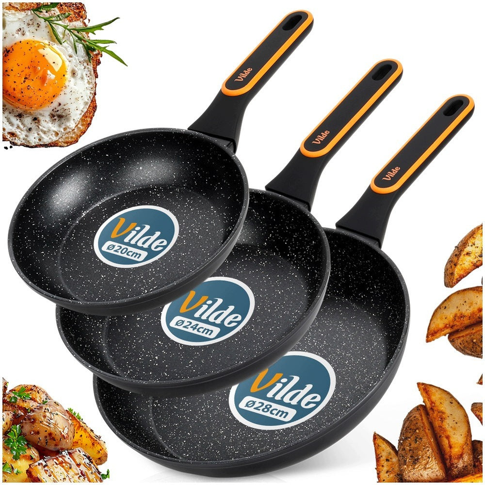 3x GRANITe frying pan for frying stewing set of pans VILDE 20 24 28 cm