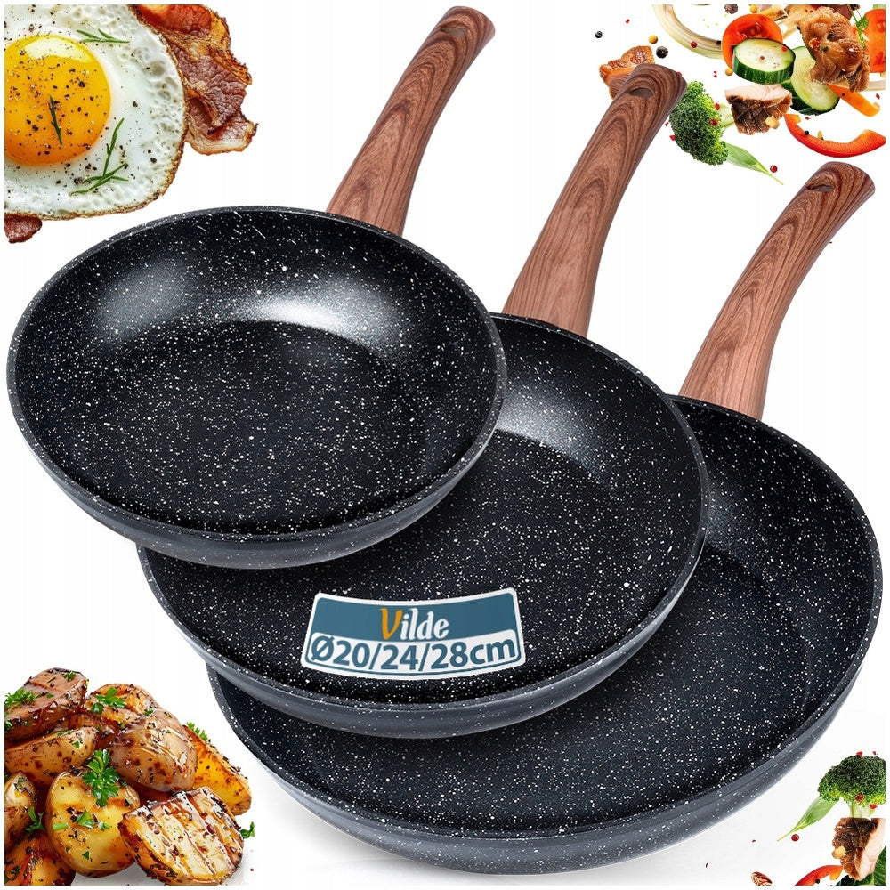 3x GRANITe frying pan for frying stewing set of pans VILDE 20 24 28 cm
