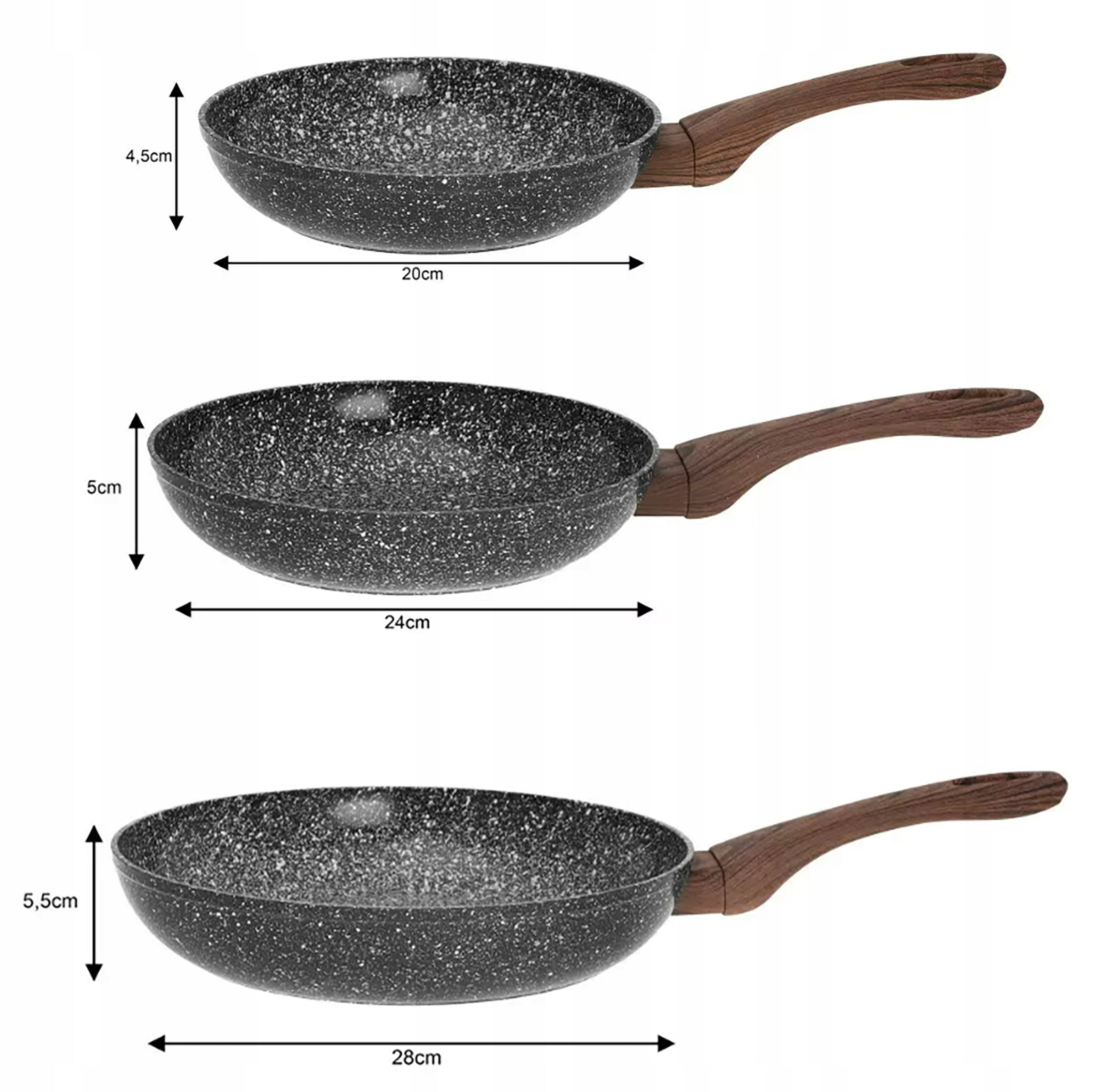 3x Granite Ceramic Pan 20/24/28 cm for Gas Inductions Packaging status original