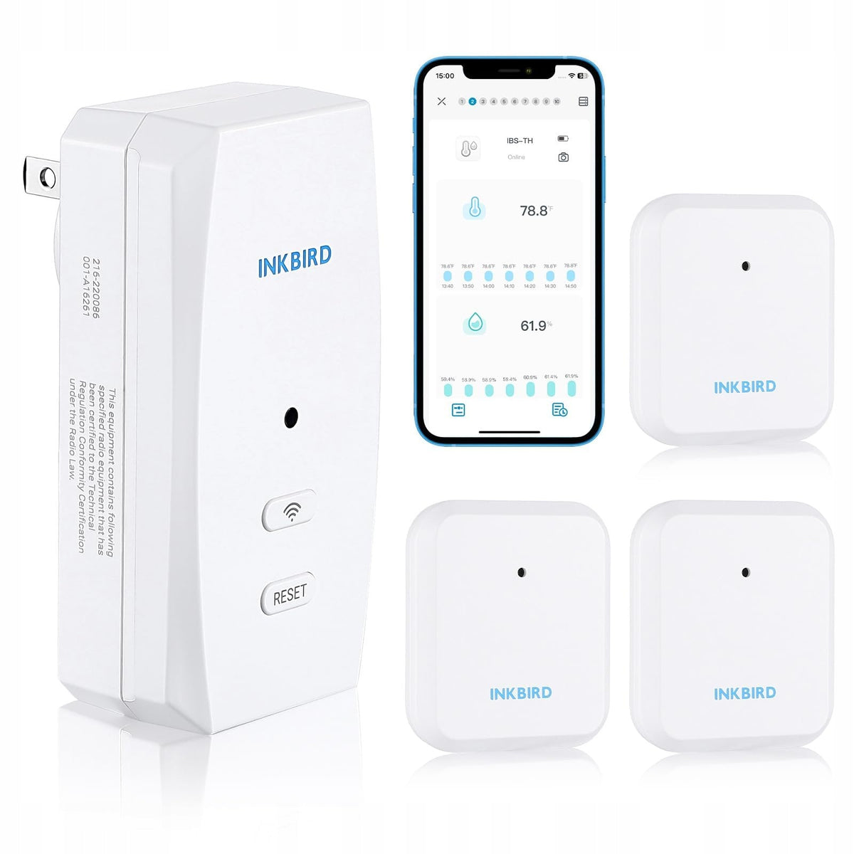 3x INKBIRD sensor + gate IBS-M2S 20R Thermometer hygrometer Smart Application