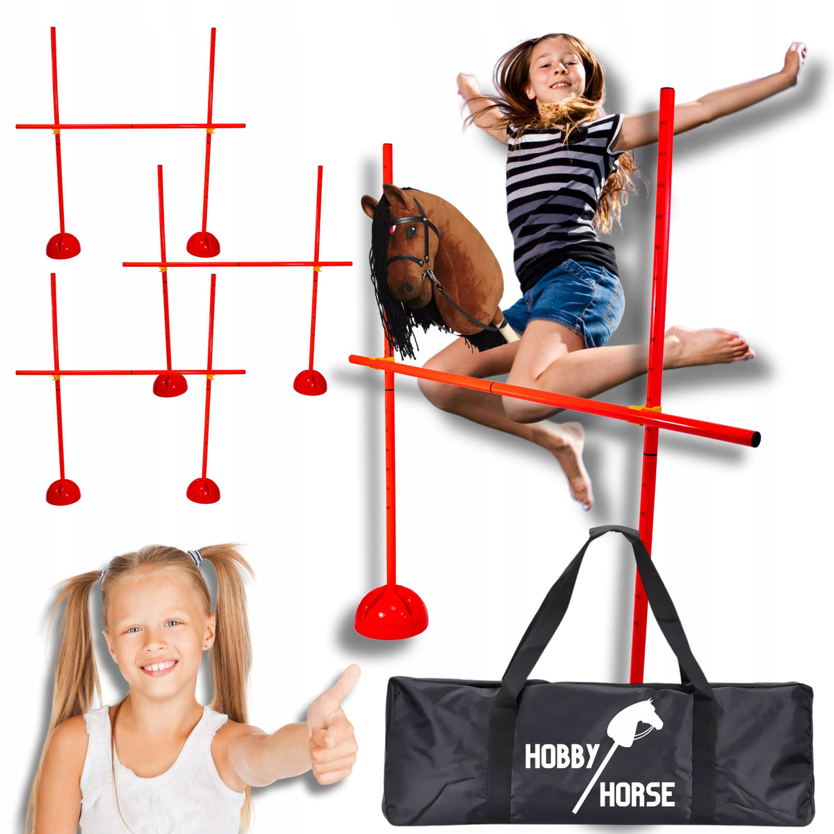 3x OBSTACLE HOBBY HORSE FOR JUMPING HORSE ON STICK Training Fence 120 CM
