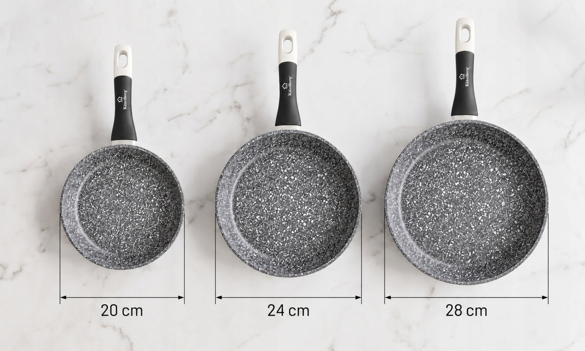 3x PAN SET OF GRANITE PANS 20/24/28 cm INDUCTION ALUMINUM GAS Manufacturer code ZESTAW PATELNI 3szt PATLENIA GRANITOWA DUŻA