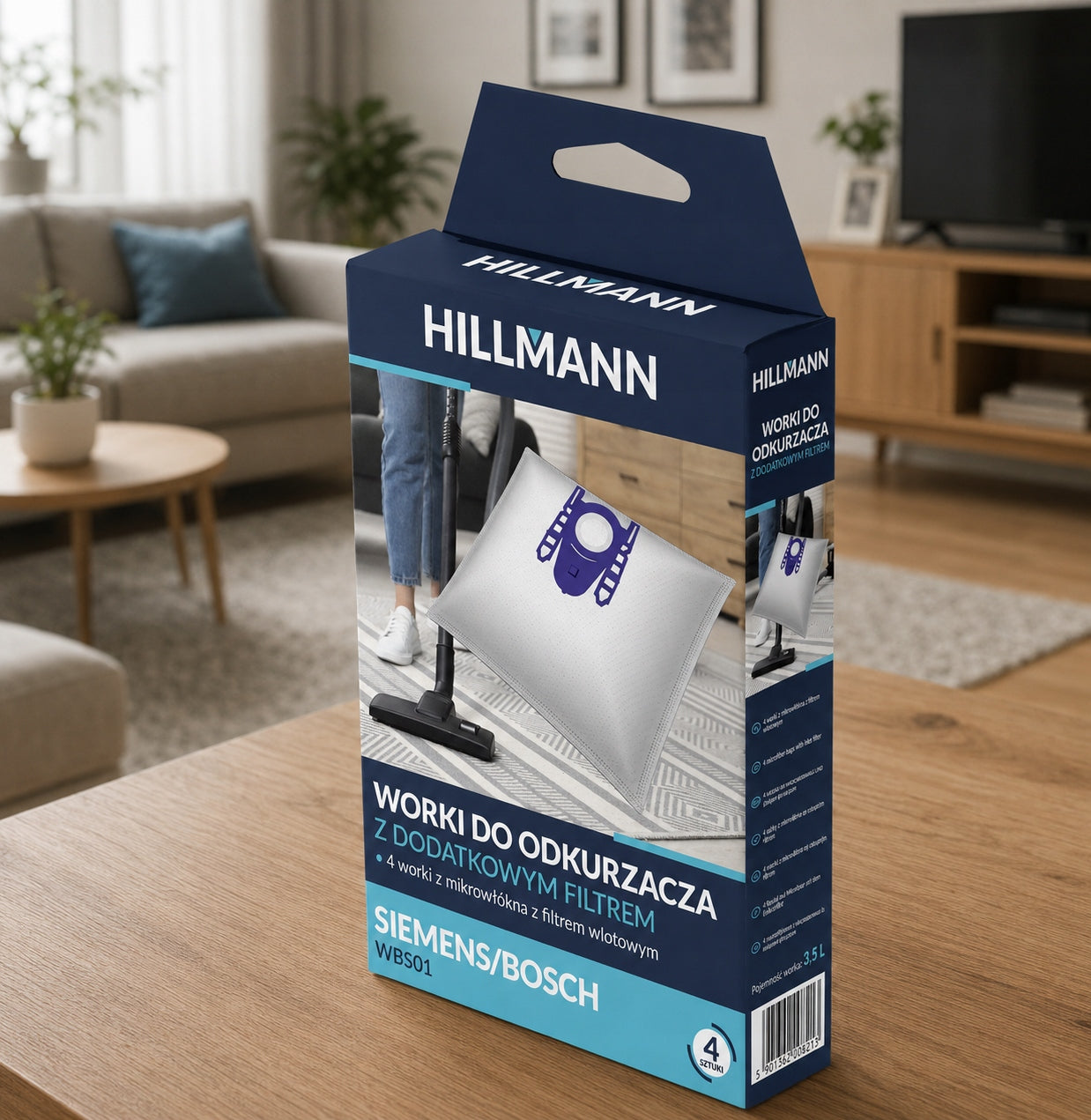4 ANTI-ALLERGY BAGS + FILTER FOR BOSCH SIEMENS VACUUM CLEANER TEXTILE HILLMANN Packaging status original