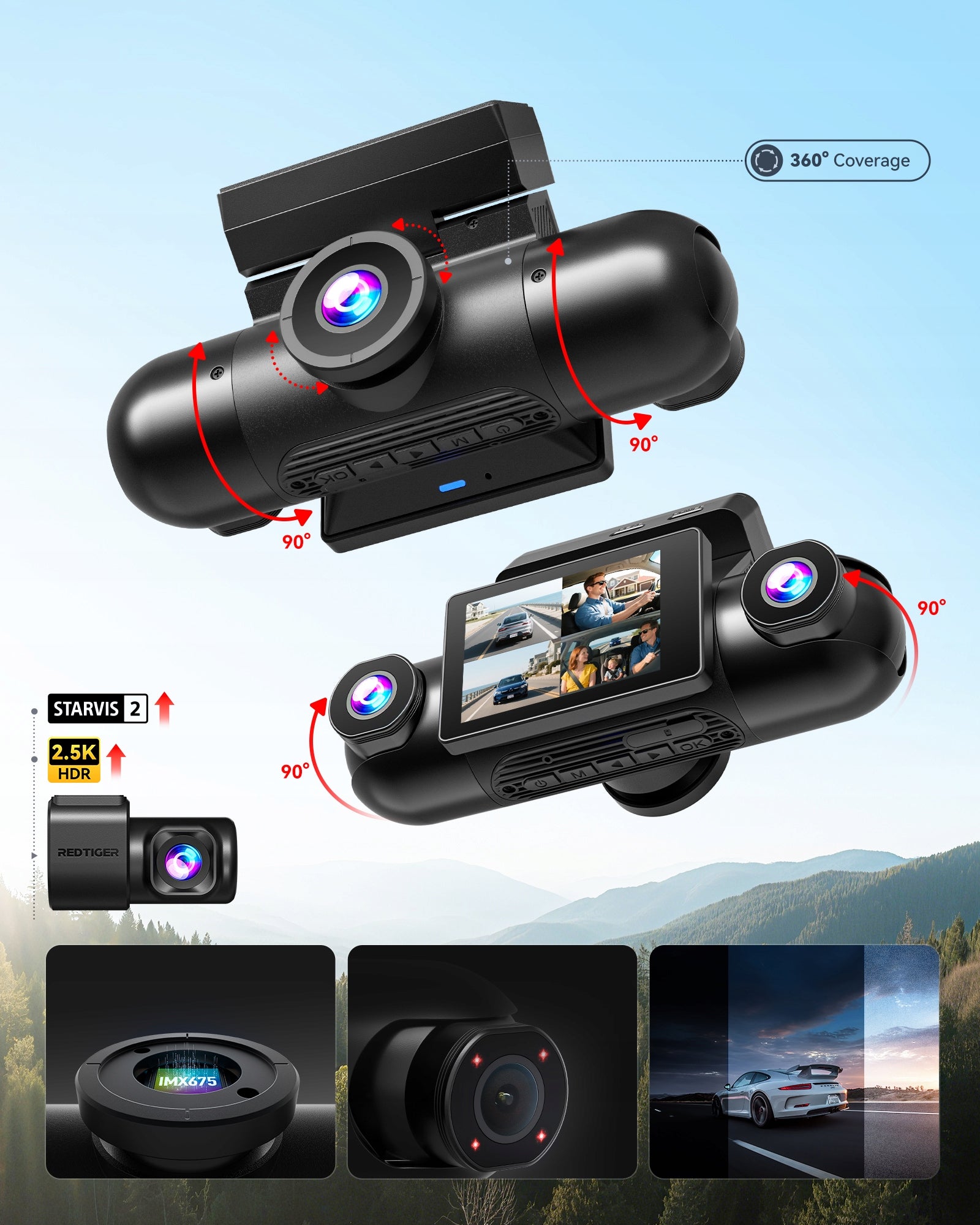 4-Channel Dash Cam 360° View REDTIGER VP40, STARVIS2, Night Vision, 128GB Model RT-VP40
