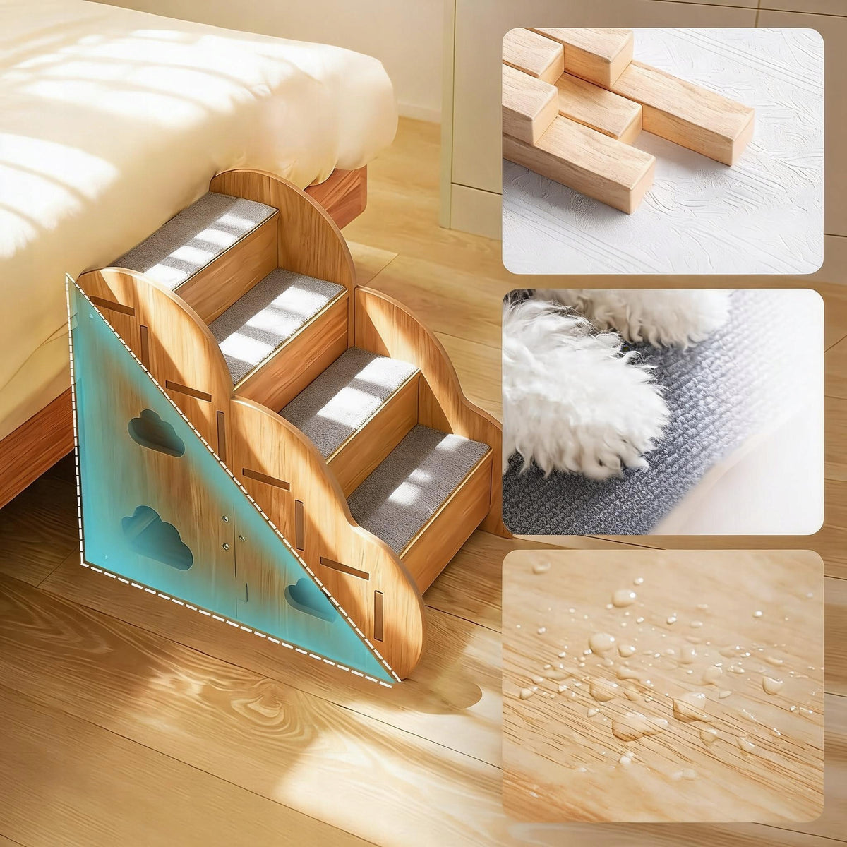 4 DEGREES DOG STAIRS NON-SLIP NON-SLIP CARPET STABLE Manufacturer code drewniane