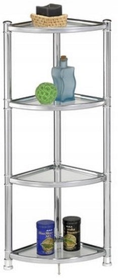 4 LEVEL STEEL CORNER SHELVING UNIT -GLASS SHELVES