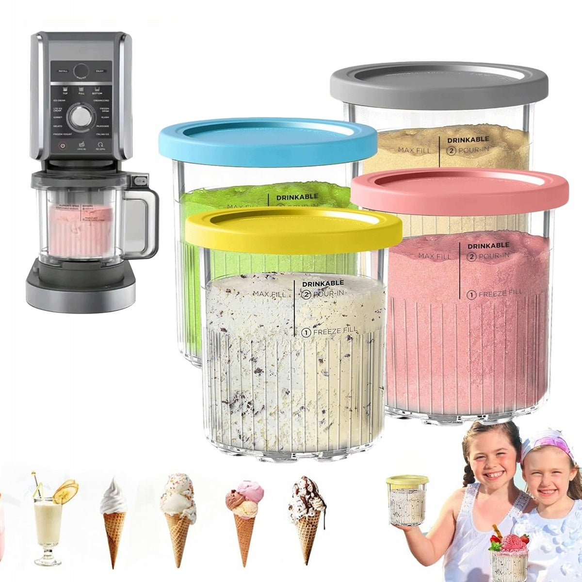 4 PCS ICE CREAM MUG NINJA CREAMI DELUXE NC501EU NC500EU ICE CREAM CONTAINERS