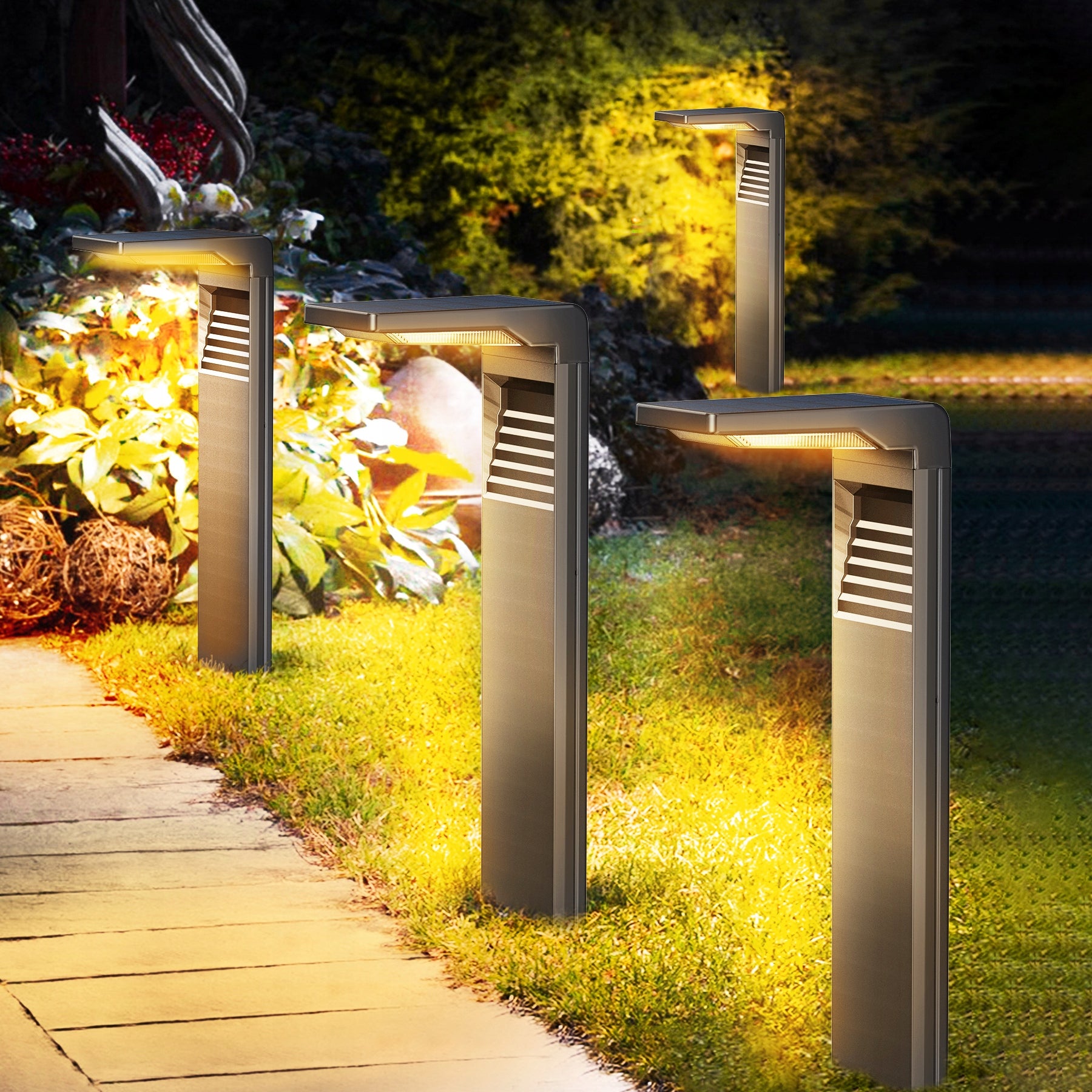 4 PCS SOLAR LAMP LED GARDEN POST PUNCHED SKEWER TWILIGHT SENSOR Packaging status original