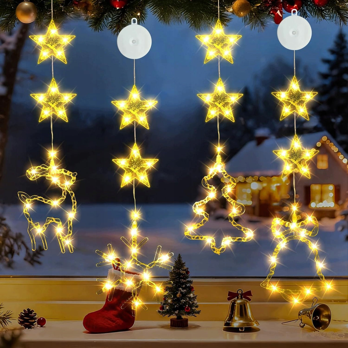 4-PIECE CHRISTMAS WINDOW LED DECORATION WITH 3D SUCTION CUP 12 ELEMENTS Brand no brand