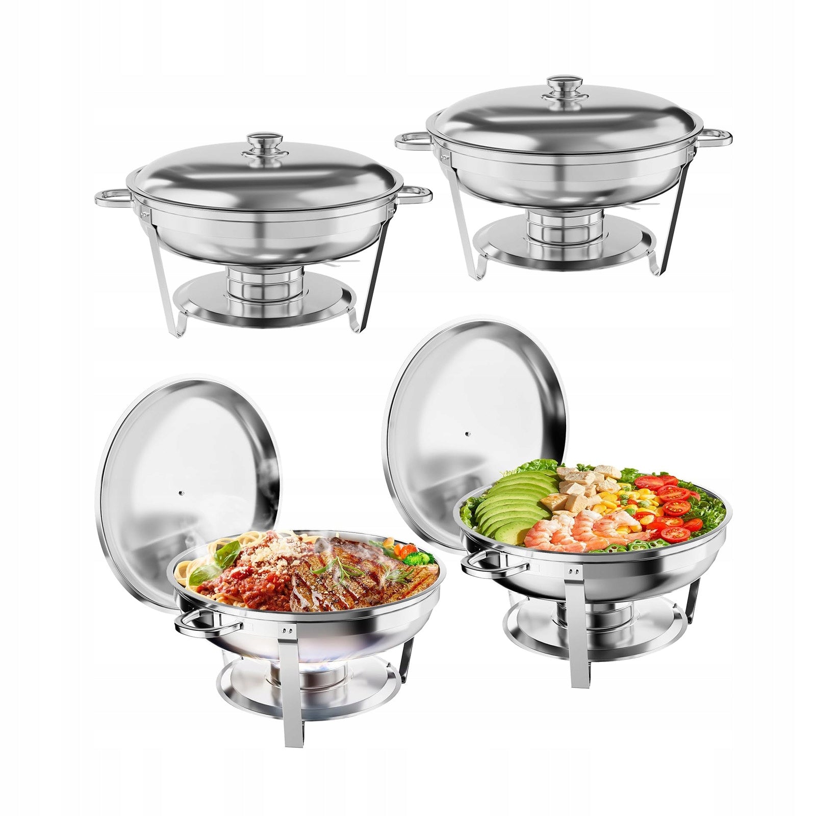 4 Piece 5QT Stainless Steel Chafing Dish Set Food Warmers for Buffets