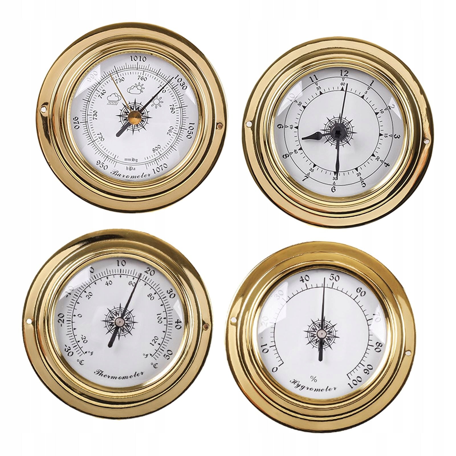 4 Pieces Barometers Clock Meter Thermometer Hygrometer Set Sailing Model Boat Barometers Clock Thermometer Hygrometer Kit