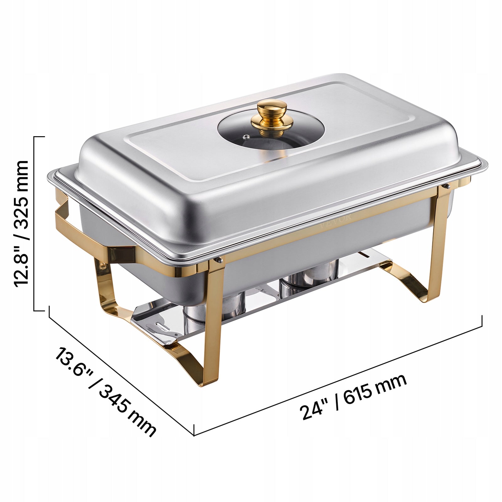 4 Qt 2 Pack Rectangle Chafing Dish Buffet Set Halfsize Pan Stainless Steel Brand Vevor