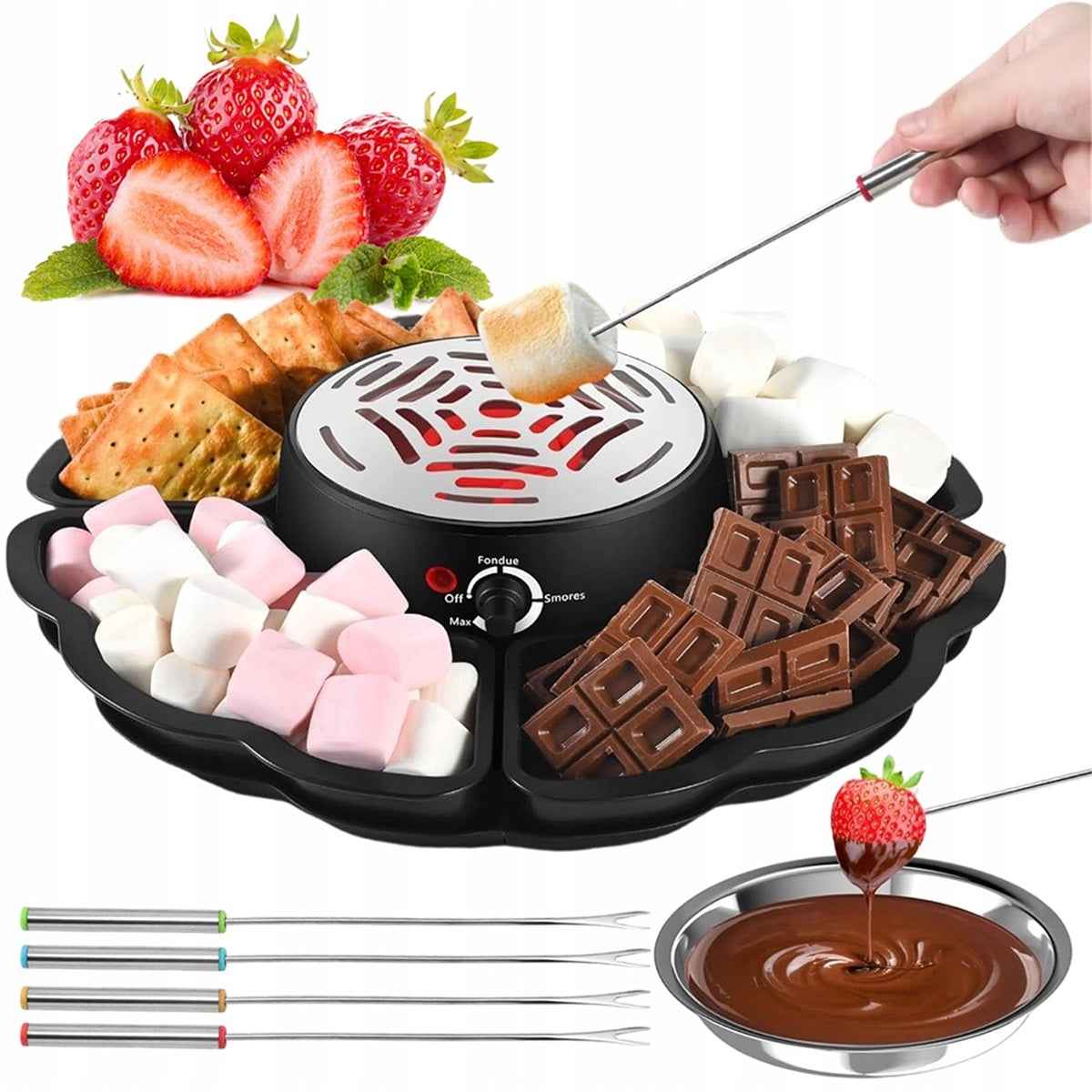 4 Removable Fondue Electric Trays for Chocolate and Foam, Stainless Steel Packaging status original