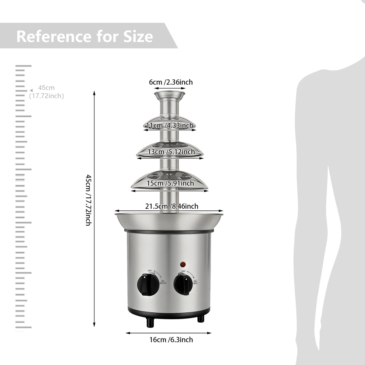 4-TIER CHOCOLATE FOUNTAIN MACHINE 1.8L 170W ELECTRIC STAINLESS STEEL SILVER Brand no brand