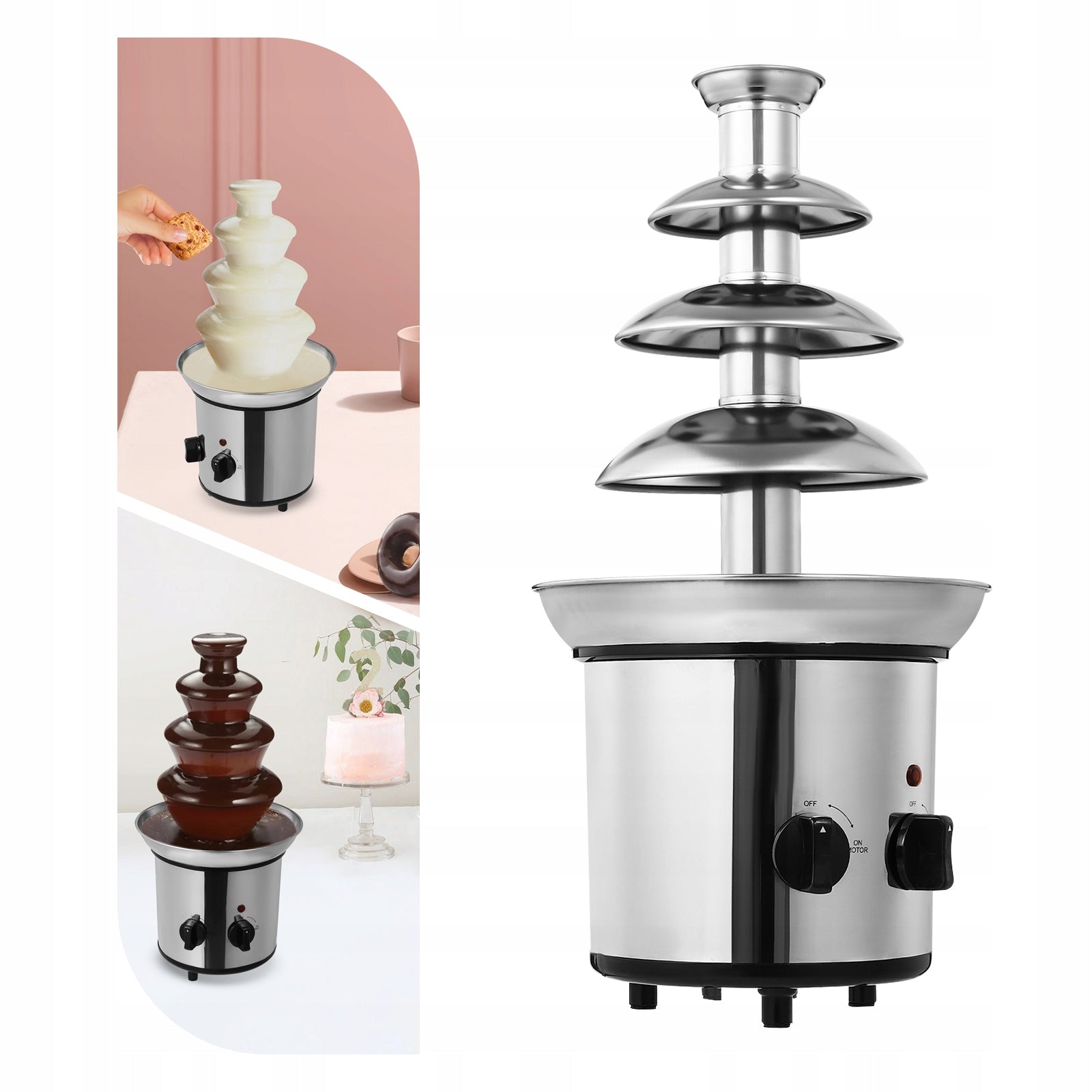 4-TIER HOME CHOCOLATE FOUNTAIN, 1.8L 220-240V FOUNTAIN MACHINE, Dominant color silver