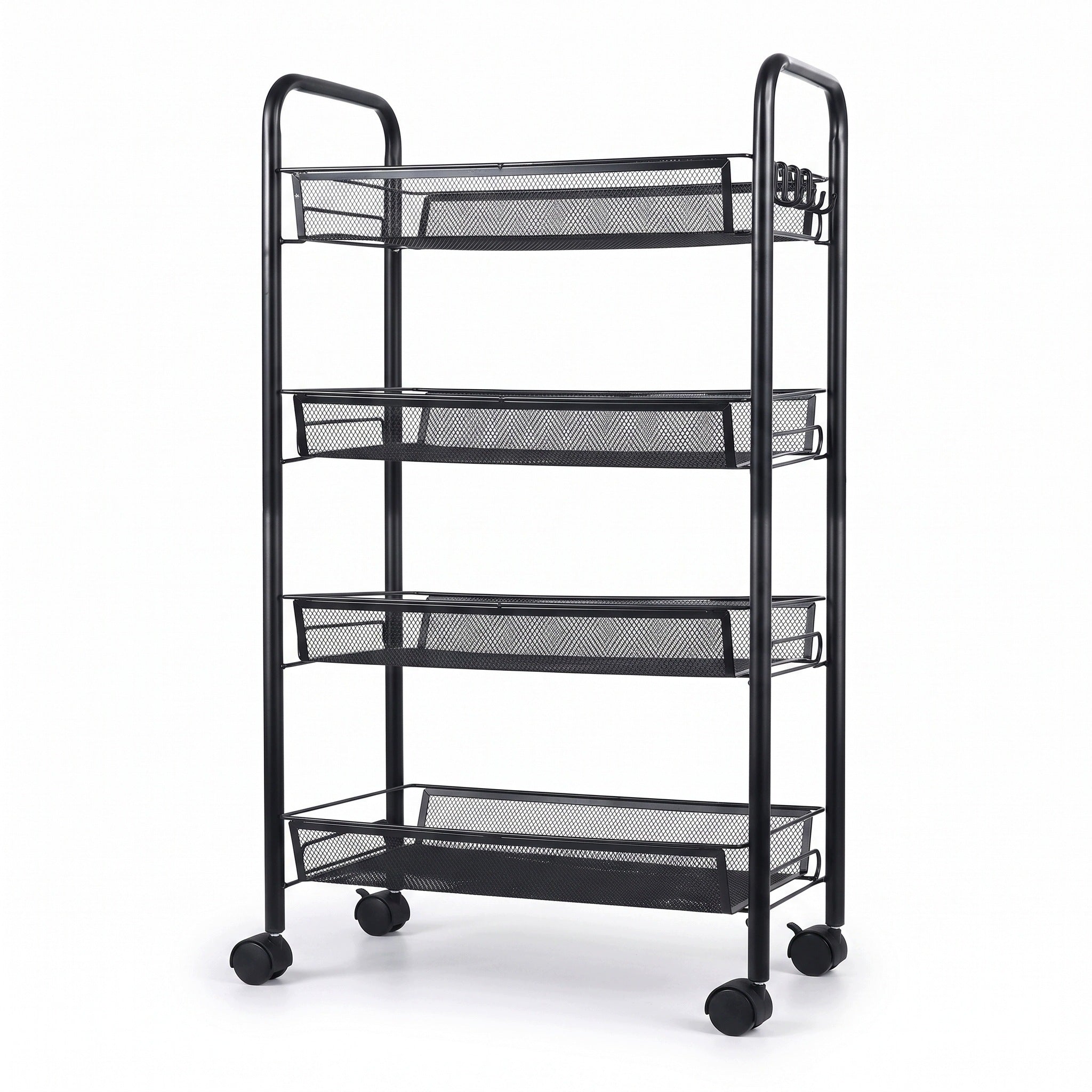 4-Tier Mesh Metal Black Wheeled Shelving Unit for Kitchen and Bathroom Packaging status original