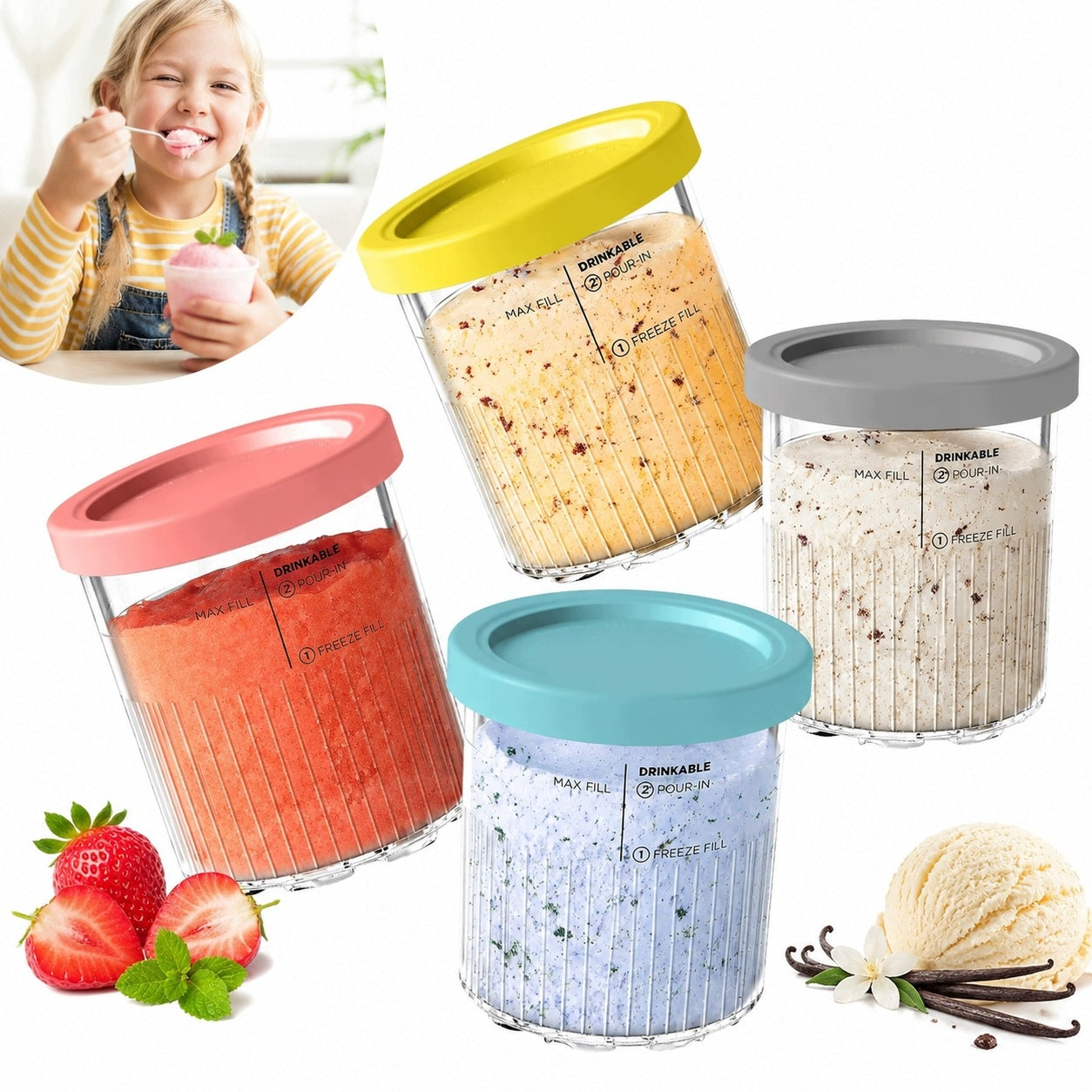 4 ice cream containers for Ninja Creami NC501EU and NC500EU, set