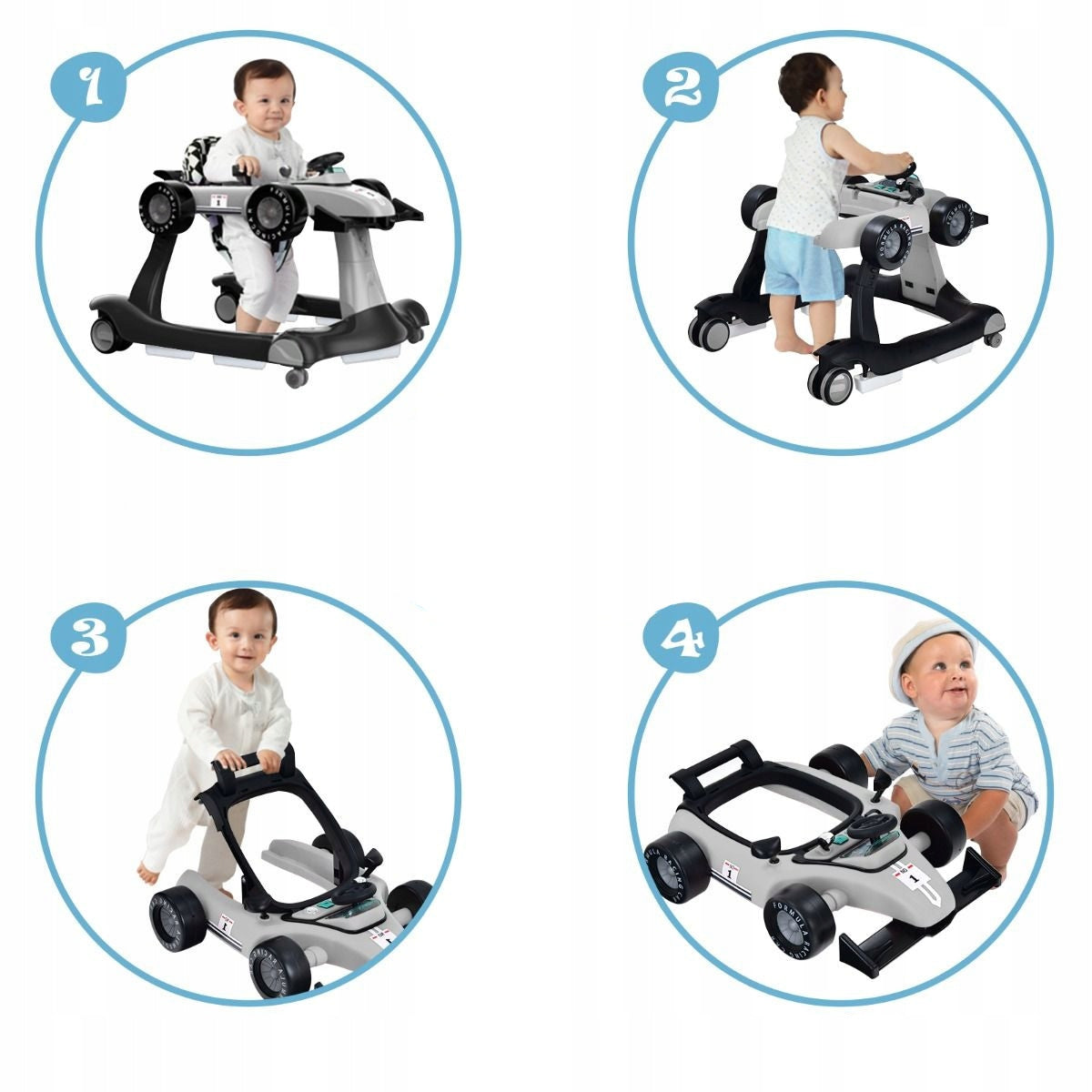 4-in-1 Baby Walker with Adjustable Height Color gray